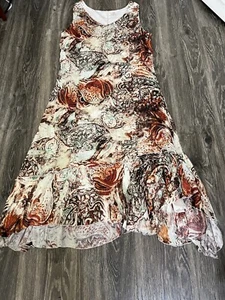 Reba Orange Abstract Beaded Boho Hippie Festival Sleeveless Maxi Shift Dress 14 - Picture 1 of 5