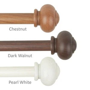 Orbed 1" Faux Wood Curtain Rod Adjustable Drapery Rod (5 sizes, 3 colors) - Picture 1 of 4