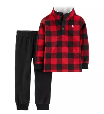 Suéter y joggers 3T Carter's de 2 piezas de vellón a cuadros búfalo  Foto 1 de 4