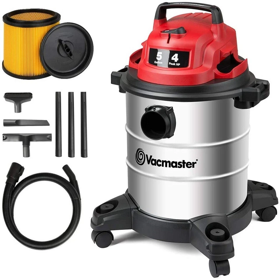 Aspiradora de taller en seco húmedo Vacmaster 5 gal 4 pico HP tanque de acero inoxidable VAC Foto 1 de 4