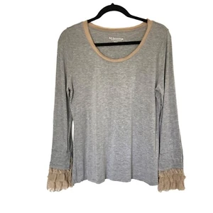 Weiche Umgebung graues langärmeliges T-Shirt mit Chiffon & Spitzendetails #24890 Gr. M - Bild 1 von 12