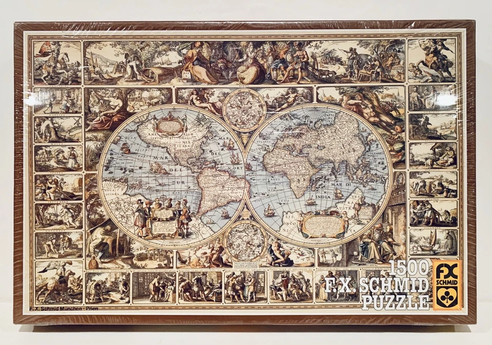 Vintage FX Schmid Jigsaw Puzzle 1983 Antique World Map 1500 Pcs West Germany