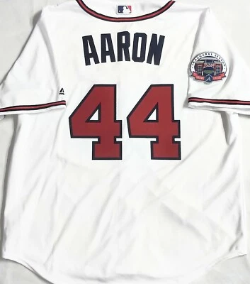 NUEVO CON ETIQUETAS-HOMBRES-LG HANK AARON ATLANTA BRAVES 17 CAMISETA INAUGURAL MAJESTUOSA AUTÉNTICA MLB Foto 1 de 4