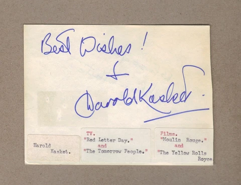 ALAN WHITE, HAROLD KASKET - ORIGINAL HAND-SIGNED ALBUM PAGE 1979  "DOCTOR WHO" Cover