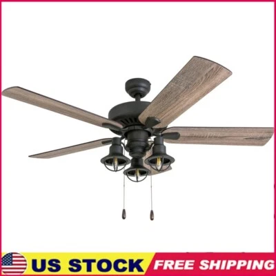 Ventilador de techo 52 pulgadas linterna luz control remoto motor silencioso bombillas Edison nuevo Foto 1 de 4