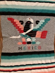 VTG. Handwoven Wool Rug/Blanket 70” Birds Mexico Aztec Southwest - Picture 1 of 4