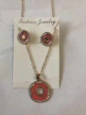 Juego de collar y pendientes rosquilla rosa Foto 1 de 2