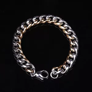 Bracciale uomo alta qualità 21 cm acciaio inox pesante argento e oro cordino catena - Foto 1 di 3