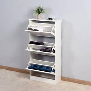 Wooden Shoe Cabinet, 3-Tier Free Standing Shoe Rack Shoe Storage Organizer - Picture 1 of 7