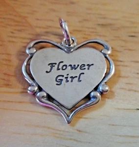 Sterling Silber 15x17mm Ausgefallen Hochzeit sagt Blumenmädchen auf Herz Charm - Bild 1 von 3