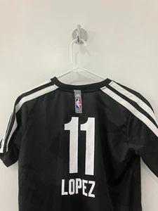 Lopez #11 black adidas Brooklyn Nets shirt jersey youth Large 14-16 - Picture 1 of 4