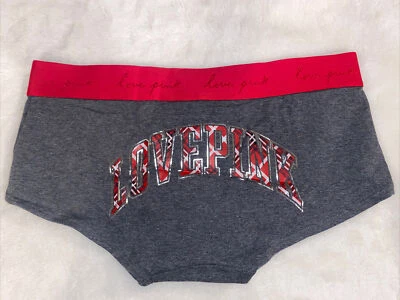 ROSA Victoria's Secret Bragas Boyshort Shortie Ropa Interior Gris Rojo Logo Mediano M Foto 1 de 4