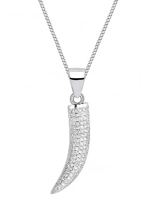 Halskette Silber Drachenzahn Tierzahn 925 Sterling Zirkonia Anhänger mit Kette - Bild 1 von 4