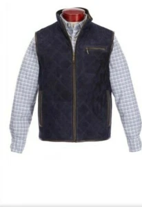 NWTAG Suede  Cremieux Quilted suede Leather Vest Sz  M Retail $495.00 navy blue - Picture 1 of 12