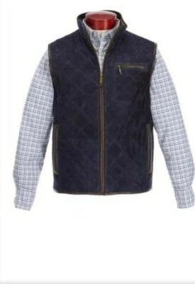 NWTAG Suede  Cremieux Quilted suede Leather Vest Sz  M Retail $495.00 navy blue - Image 1 of 4