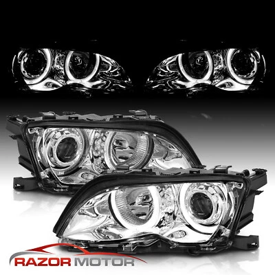 [Dual Halo] 2002 - 2005 For BMW E46 3-Series 4DR Chrome Projector Headlights - Image 1 of 4