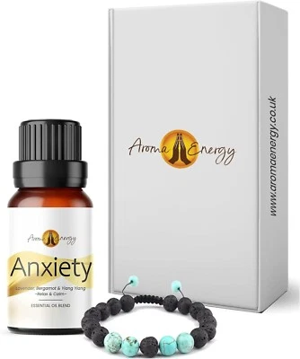 AROMA ENERGY Anxiety Essential Oil & Diffuser Bracelet Set | Turquoise Lava Stone | Xmas Gift