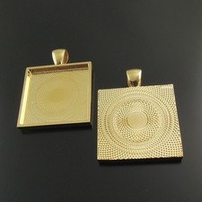 8pcs Gold Color Alloy Square Shaped Cameo Setting Pendant Charms Jewelry Finding