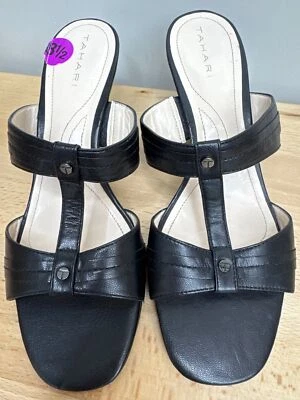 Tahari Black Leather Comfort Open-Toe Heeled Dress Casual Sandals Size 8.5M - Image 1 of 4