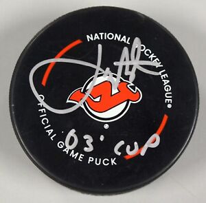 Joe Nieuwendyk Signed "03 Cup" New Jersey Devils Logo Official Game Puck
