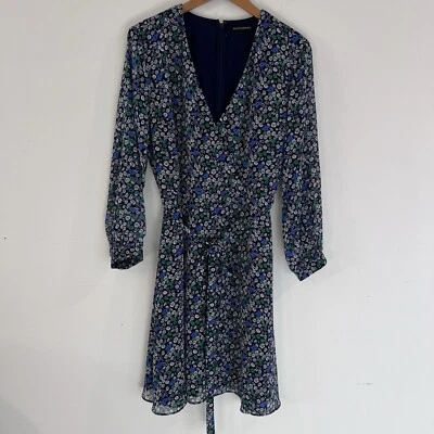 Vestido envolvente Banana Republic para mujer talla 12 azul floral atemporal clásico atado cintura Foto 1 de 4
