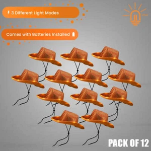 12 LED Light Up Sequin Orange Cowboy Hat - Perfect for Parties, Festivals & Rave - Picture 1 of 4