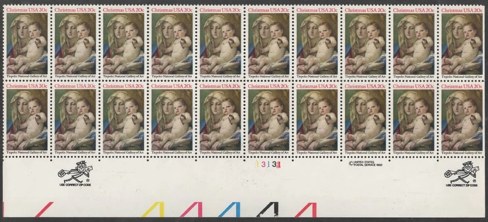 US Scott #2026 "Christmas Madonna" Plate block of 20, MNH - Image 1 of 1