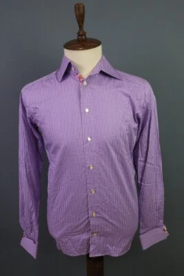 Eton Slim Purple Check Floral Long Sleeve Button Down Shirt Size 40 / 15 3/4 - Image 1 of 4