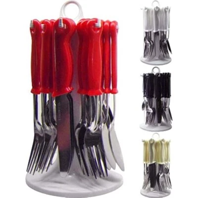 24 PCs CUTLERY DINNER SET RACK METAL FORK TEA SPOONS Stainless Steel ROUND STAND - Image 1 of 4