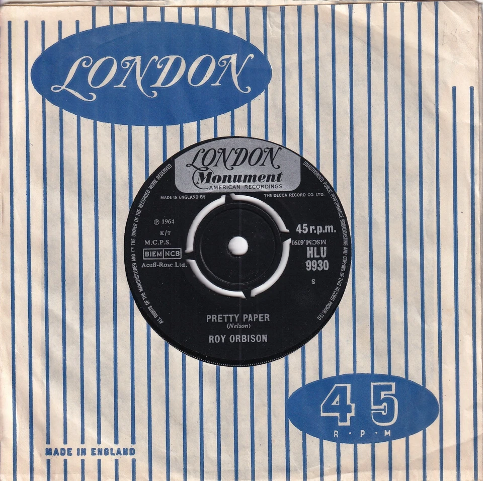 60s Christmas Pop ROY ORBISON pretty paper 1964 UK 7" Vinyl 45 Mint - Image 1 of 1