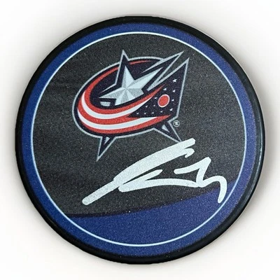 Jaquetas azuis Columbus autografadas assinadas por James van Riemsdyk disco retrô reverso - Imagem 1 de 2