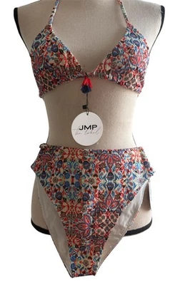 JMP the label 2 Pc Bikini Capri Top Monaco Bottom Paisley Crinkle Sz Small NEW - Image 1 of 4