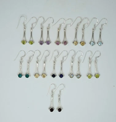 Wholesale 925 11PR Solid Sterling Silver Cut Citrine Mix Hook Earring Lot - Image 1 of 2