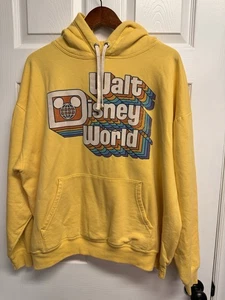 Vintage Style Walt Disney World Hoodie- Size XL-Yellow Sweatshirt Retro Logo 70s - Picture 1 of 11