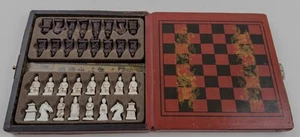 Vintage Chinese Terracotta Warrior Chess Set in Folding Dragon Board Case Comple - Picture 1 of 10