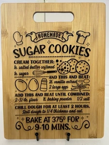 Sugar Cookies Recipe Laser Engraved Bamboo Cutting Board 12X9” 1/4” - Picture 1 of 4