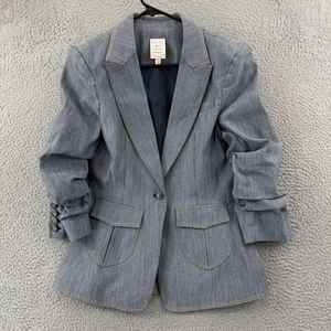 Cinq A Sept Louisa Jacket Women 8 Blue Pleated Pocket Denim Career Preppy Button - Picture 1 of 13