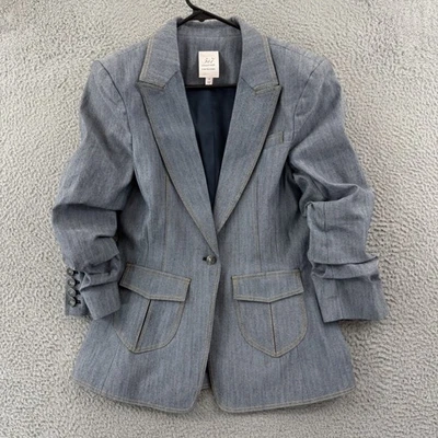 Cinq A Sept Louisa Jacket Women 8 Blue Pleated Pocket Denim Career Preppy Button - Image 1 of 4