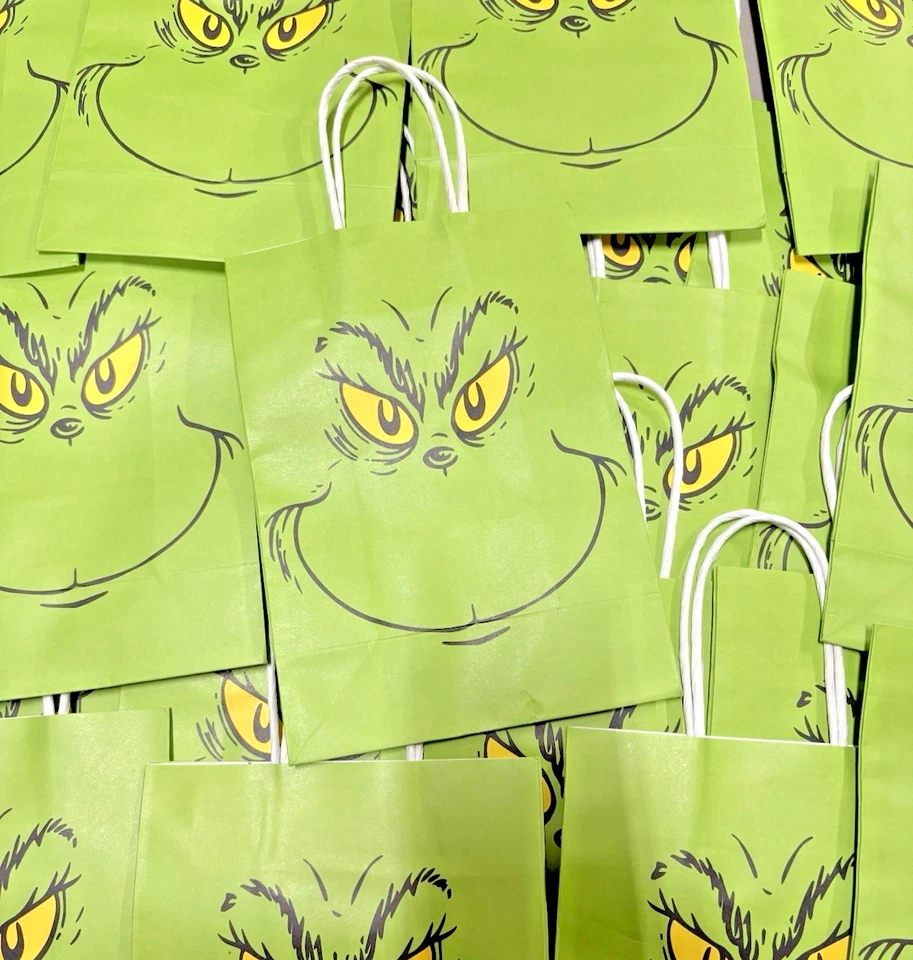 Bolsas de fiesta de Navidad The Grinch Face verdes 16 unidades 8,2" x 5,9" x 3,2" Foto 1 de 4