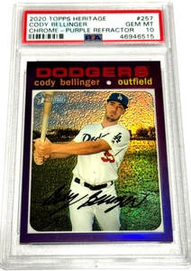 2020 Topps Heritage Cody Bellinger Chrome Refractor Purple #257 PSA 10 Gem Pop 5 - Picture 1 of 2