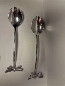 Mariposa Aluminum Salad Server Utensils Dragonfly Ends 12” Long~ Aluminum- Shiny - Picture 1 of 3