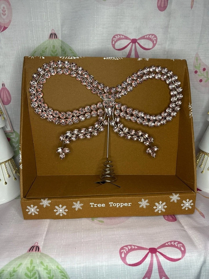Pink Bow Rhinestone Jeweled Tree Topper - Image 1 of 4