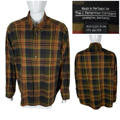 The J Peterman Company Mens 2XL Button Up Shirt Wool Cotton Blend Plaid EUC - Image 1 of 4