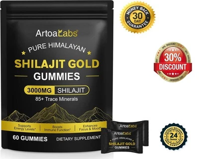 Gomitas Shilajit Puras del Himalaya Dorado Sin Azúcar Añadida I AshPure Himalaya Shilajit Foto 1 de 4