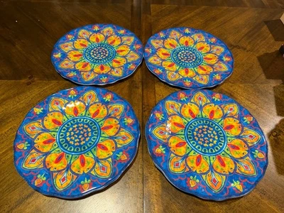 Citrus Grove Melamine Mandala Design 11” Vibrant Blue Dinner Plates Set of 4 - Image 1 of 4