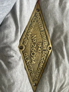 A CAST BRASS DIAMOND SHAPED ENGINE WORKSPLATE, North British Locomotive ,repo - Picture 1 of 6