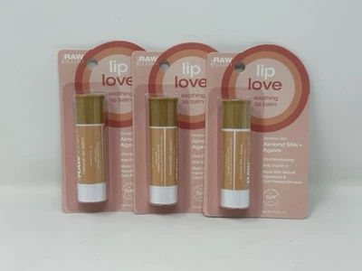NEW 3-PACK Raw Sugar Lip Love Soothing Balm Sensitive Almond Milk + Agave .25 oz - Image 1 of 2