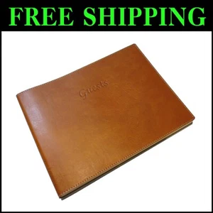 Tan Leather Guest Book with Soft Cover - Ideal for Weddings and Special Events - Picture 1 of 7