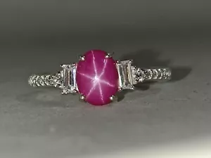 Vintage Pink Star Sapphire Pink Lindy Star Ring Silver Pink Gemstone Ring Womens - Picture 1 of 9