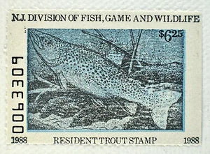 US NEW JERSEY RESIDENT TROUT STAMP $6.25 MNH, 1988 - Picture 1 of 2